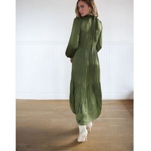 NEW Byrd X Tzippy Olive Green Tiered Silky Neck Tie Maxi Dress XS
